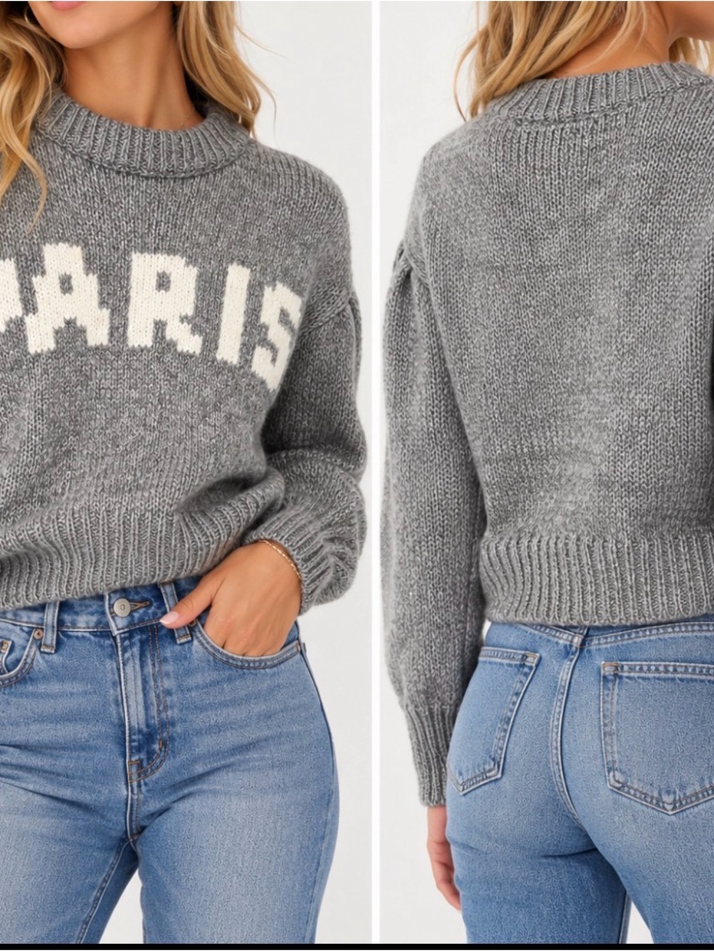 Paris Crewneck Crop Sweater by H & M